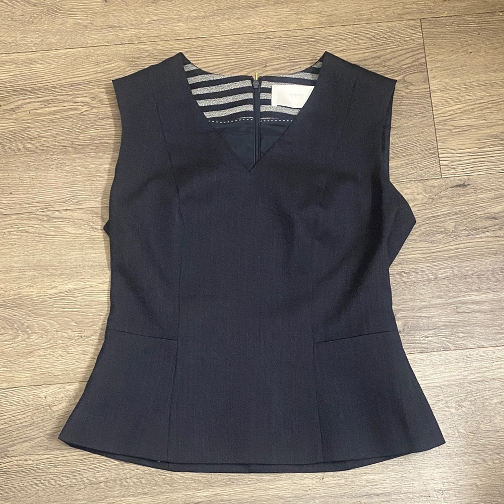 BOSS BY HUGO BOSS Navy Sleeveless V-Neck fitted Blouse